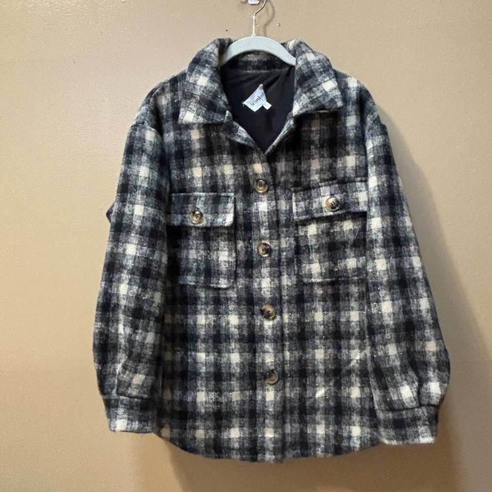 Heartloom Black/White Plaid Button Front UtilityJacket Metallic Thread Size XS